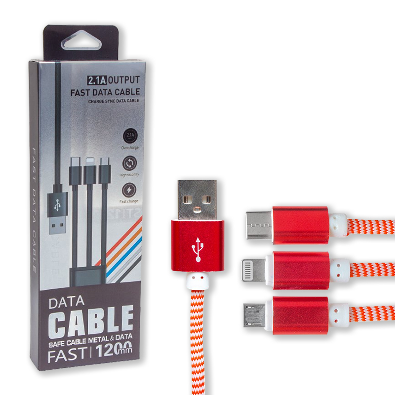 MICRO USB/TYPE-C/LIGHTNING 2.1A METAL 1.2 METRE ŞARJ VE DATA KABL