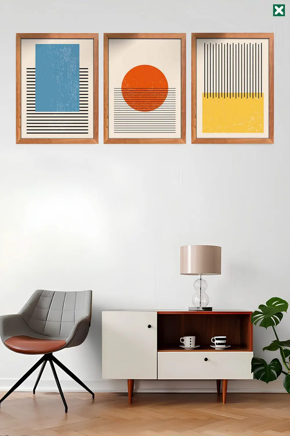 Mid-Century Dekorize 3'lü Set, Çerçeve Görünümlü Modern Mdf Tablo