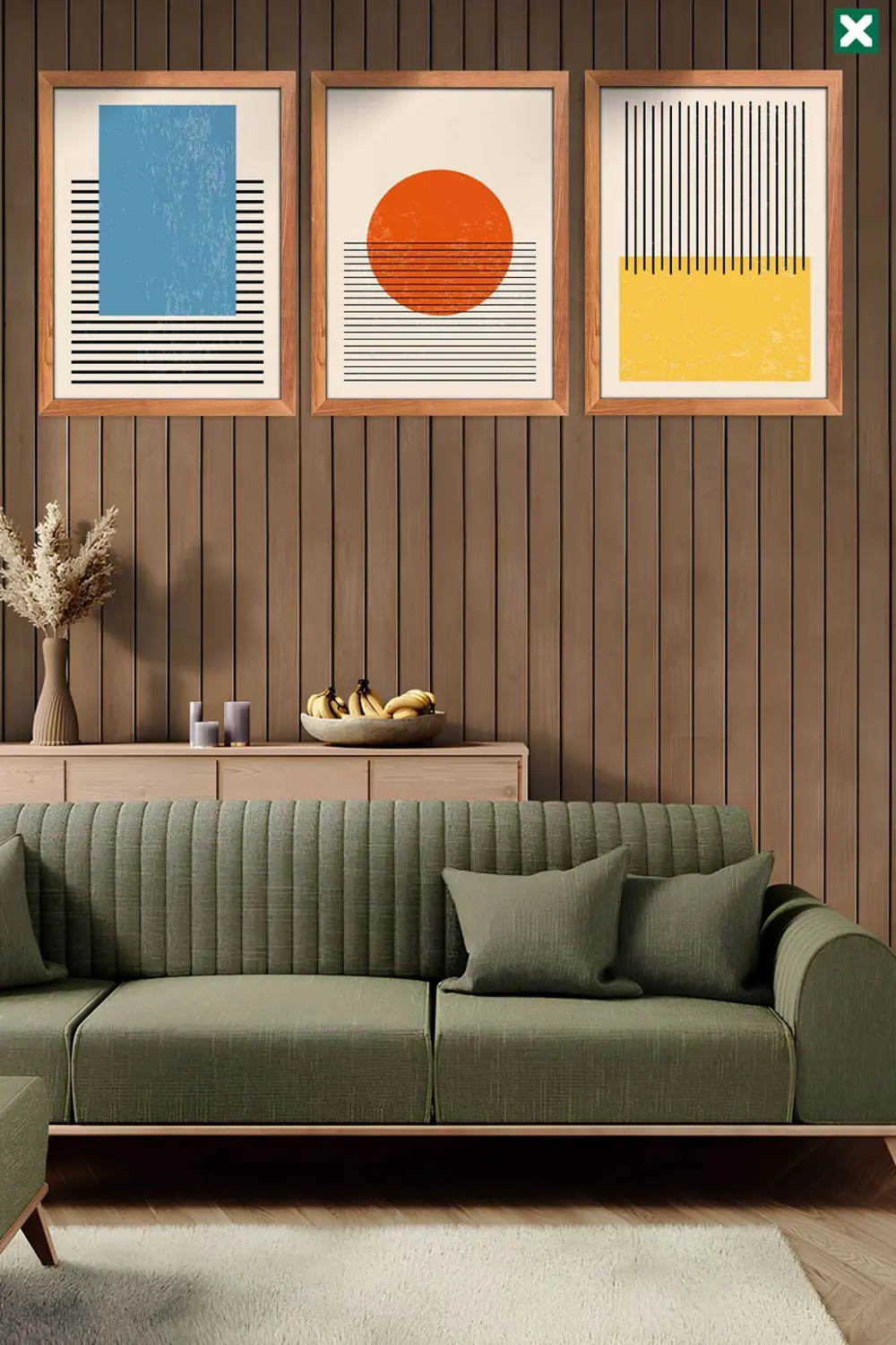 Mid-Century Dekorize 3'lü Set, Çerçeve Görünümlü Modern Mdf Tablo