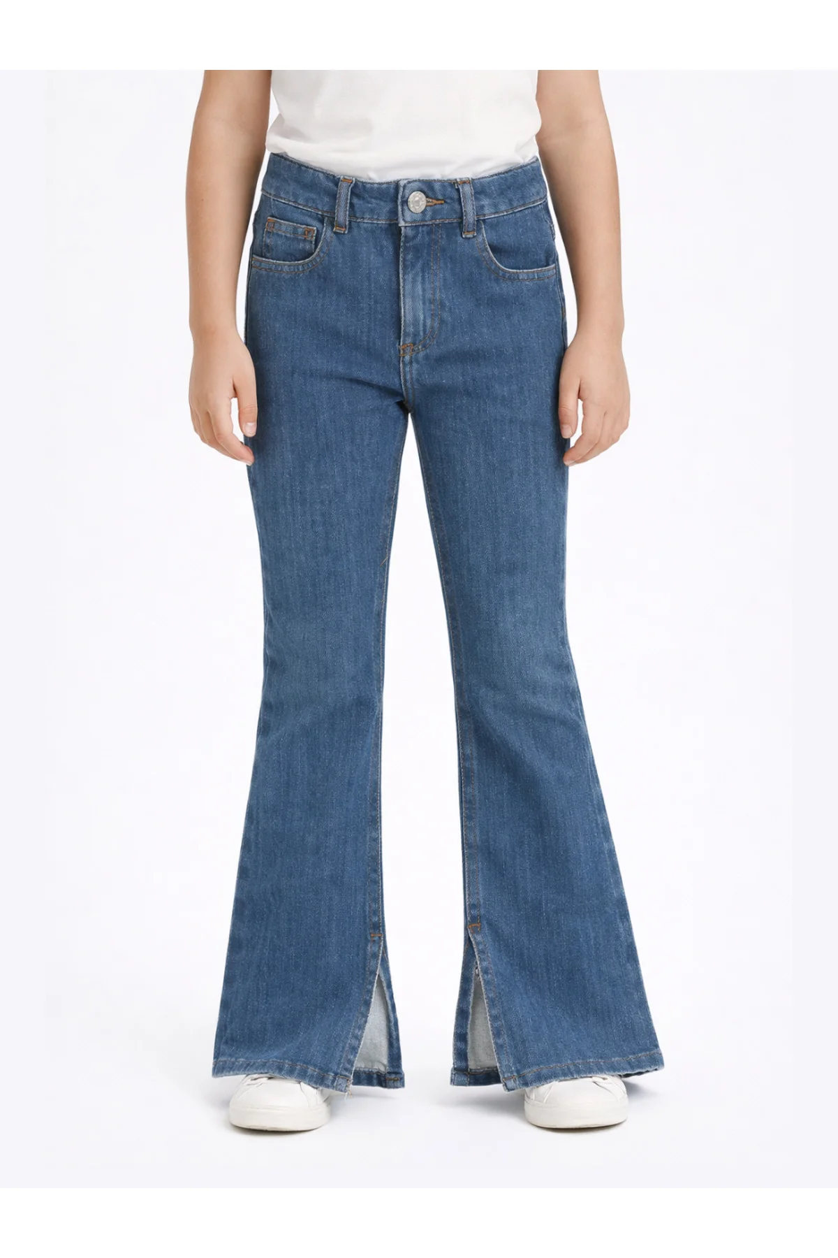 Mid Washed İspanyol Paça Yırtmaçlı Denim Pantolon