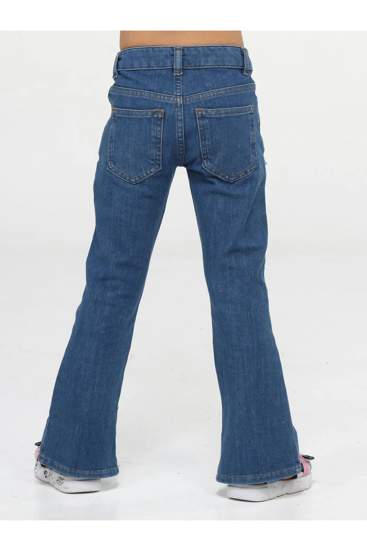 Mid Washed İspanyol Paça Yırtmaçlı Denim Pantolon