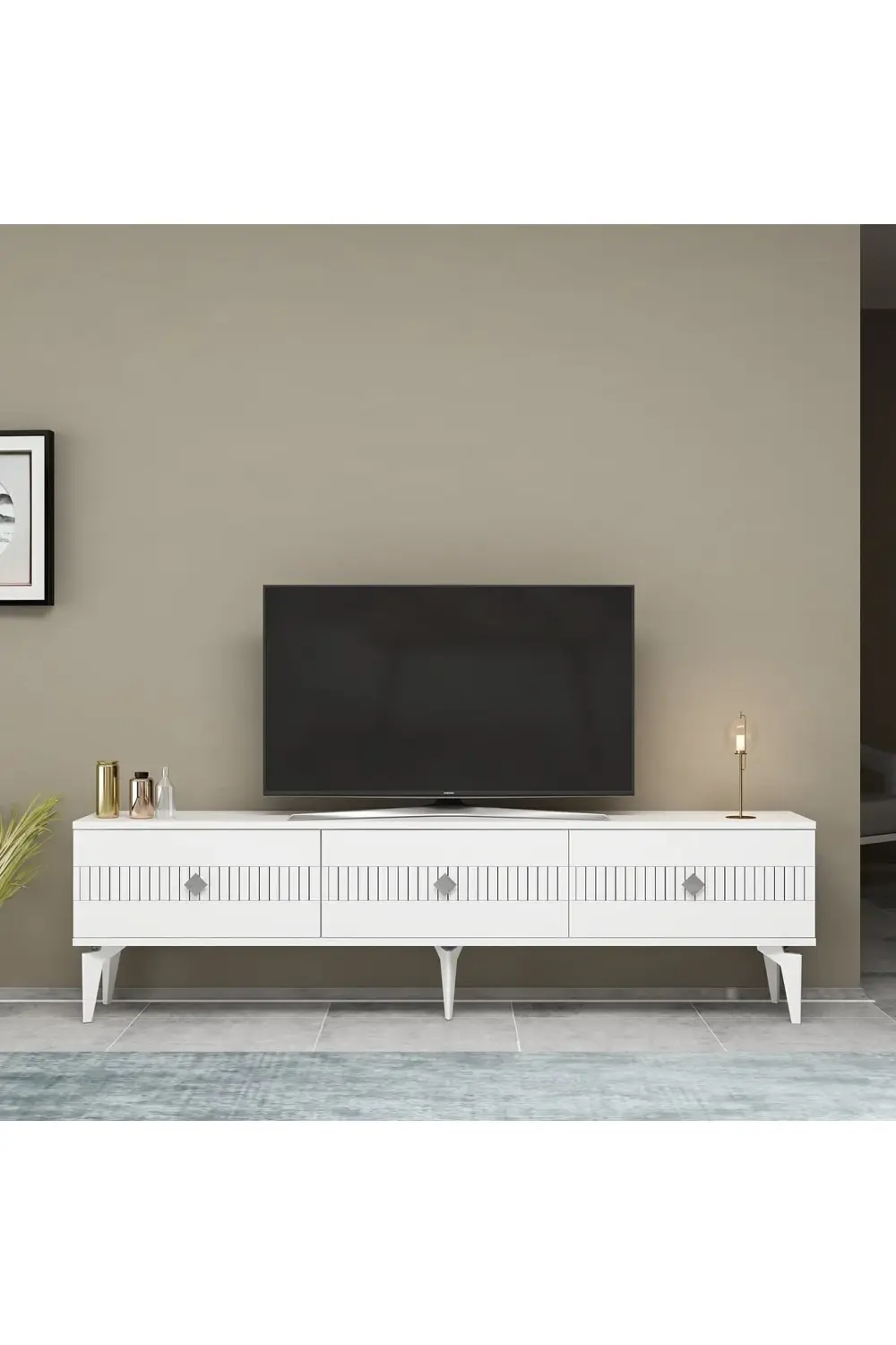 MİDAS TV STAND (ALT MODÜL) BEYAZ-GÜMÜŞ