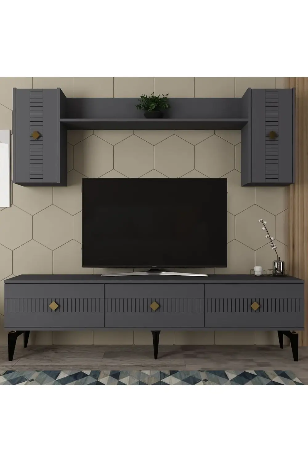 MİDAS TV ÜNİTESİ TAKIMI ANTRASİT-GÜMÜŞ