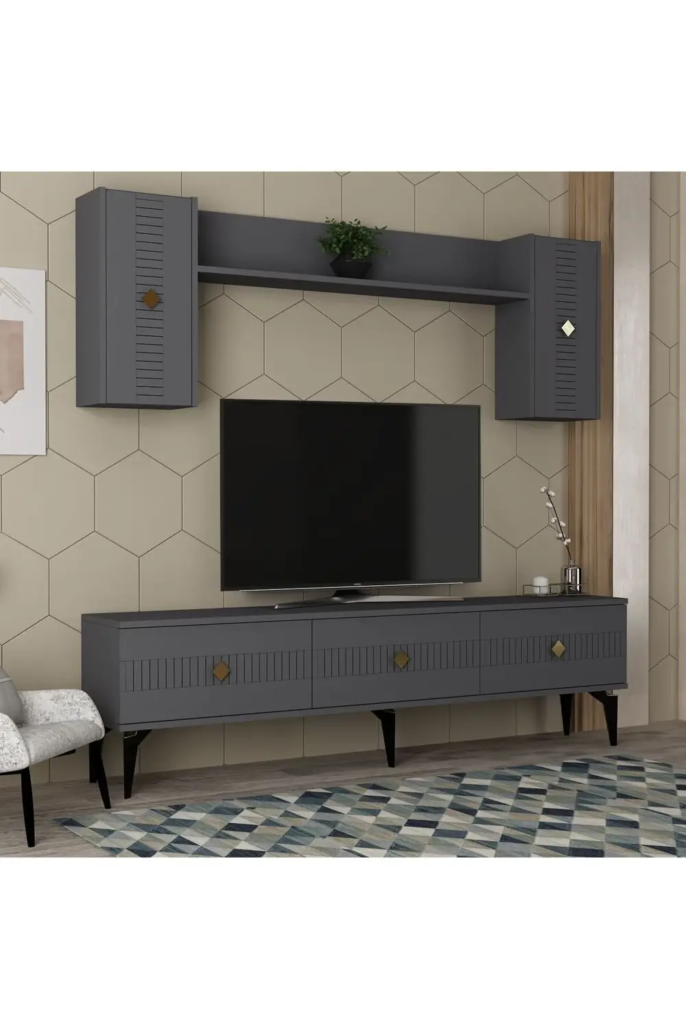 MİDAS TV ÜNİTESİ TAKIMI ANTRASİT-GÜMÜŞ