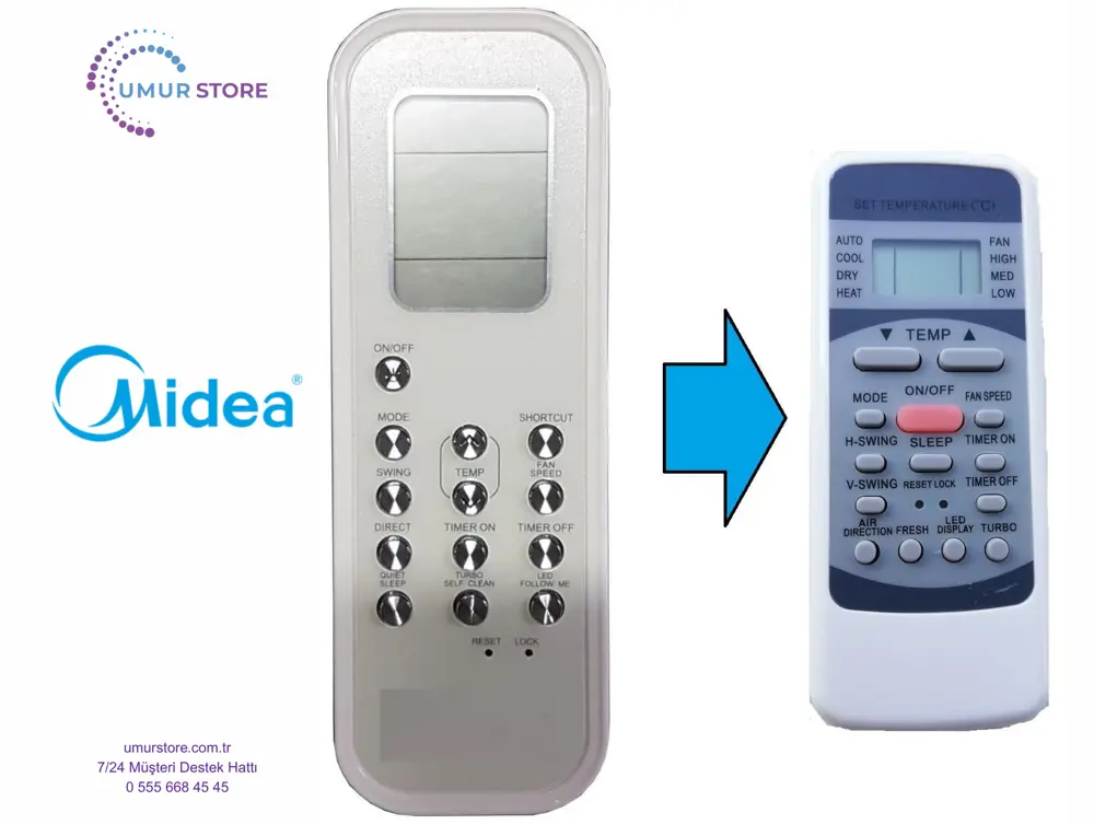 Midea ActronAir RG35D3-BGEF Uyumlu Klima Kumandası Midea ActronAir RG35D3-BGEF Uyumlu Klima Kumandası