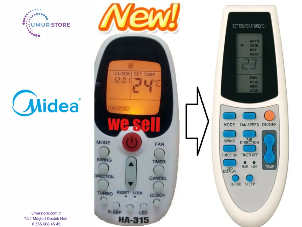 Midea R06-BGE Klima Kumandası – Eşdeğer Midea R06-BGE Klima Kumandası – Eşdeğer