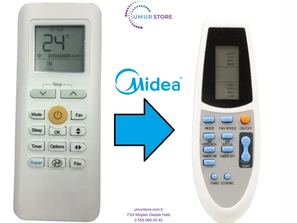 Midea RG70A/BGEF Uyumlu Klima Kumandası Midea RG70A/BGEF Uyumlu Klima Kumandası