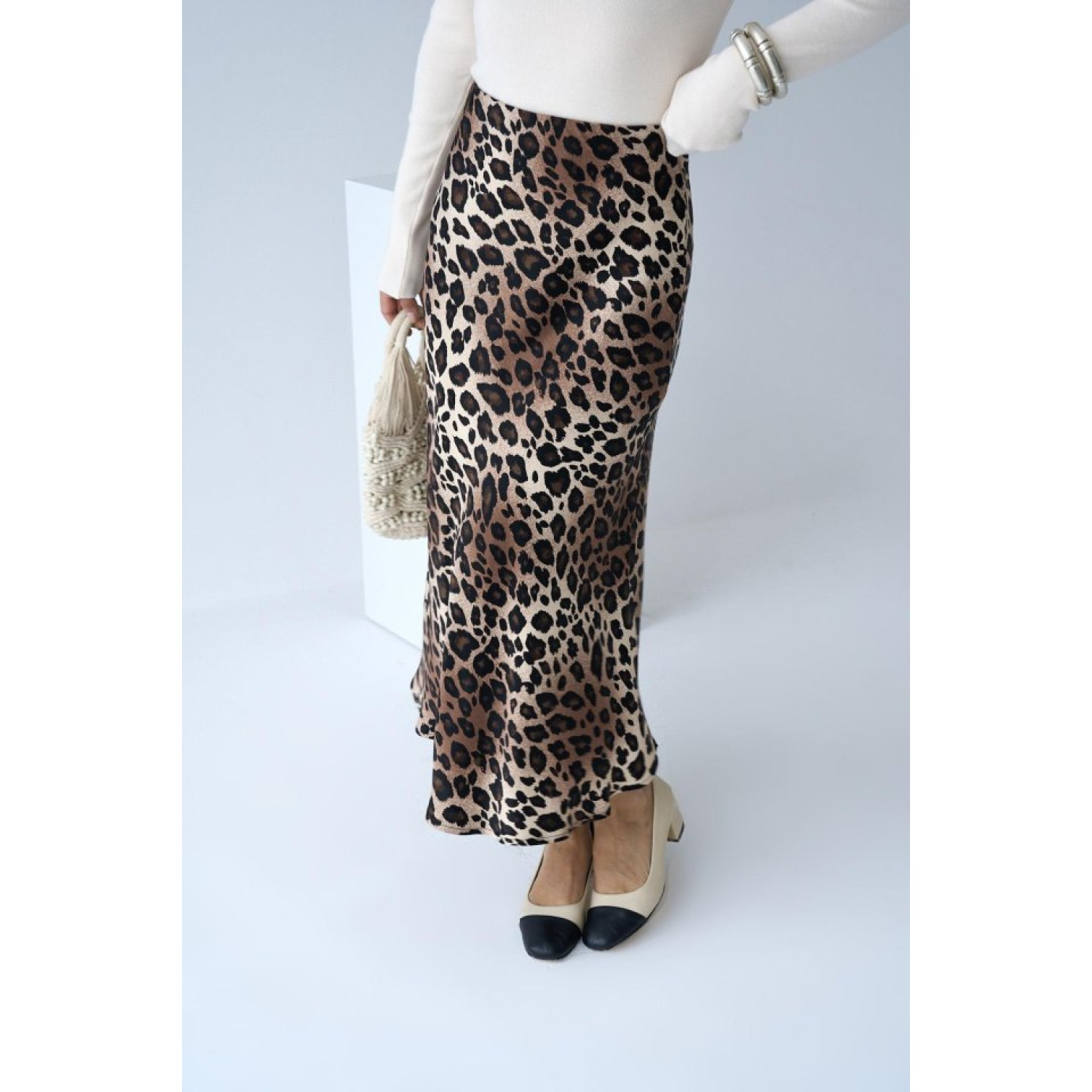 Midi Saten Etek - Leopar