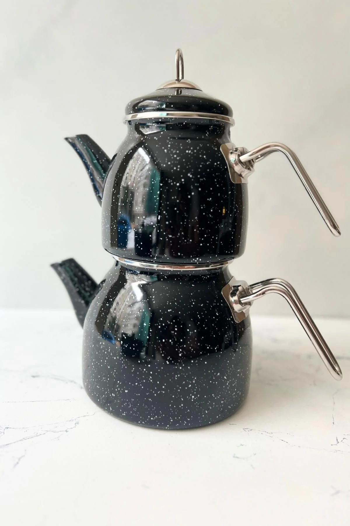 Midnight Dalmaçya - Emaye Çaydanlık Ve 18 Cm Kızartma Tenceresi S