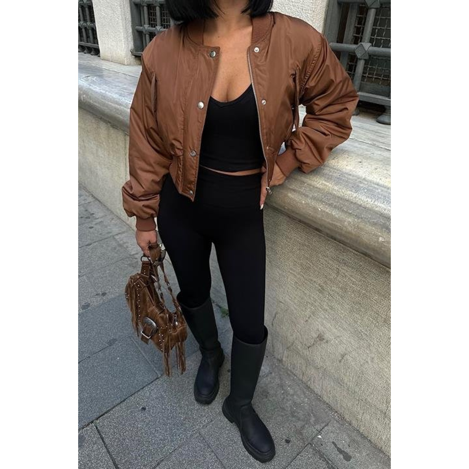 Miecka Crop Bomber Ceket - Miecka Crop Bomber Ceket -