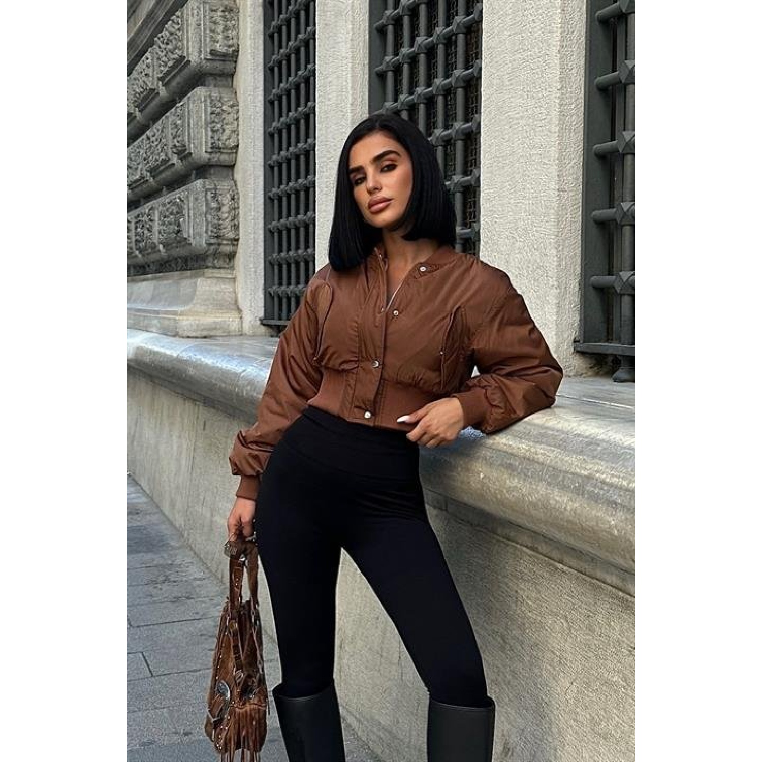 Miecka Crop Bomber Ceket - Miecka Crop Bomber Ceket -
