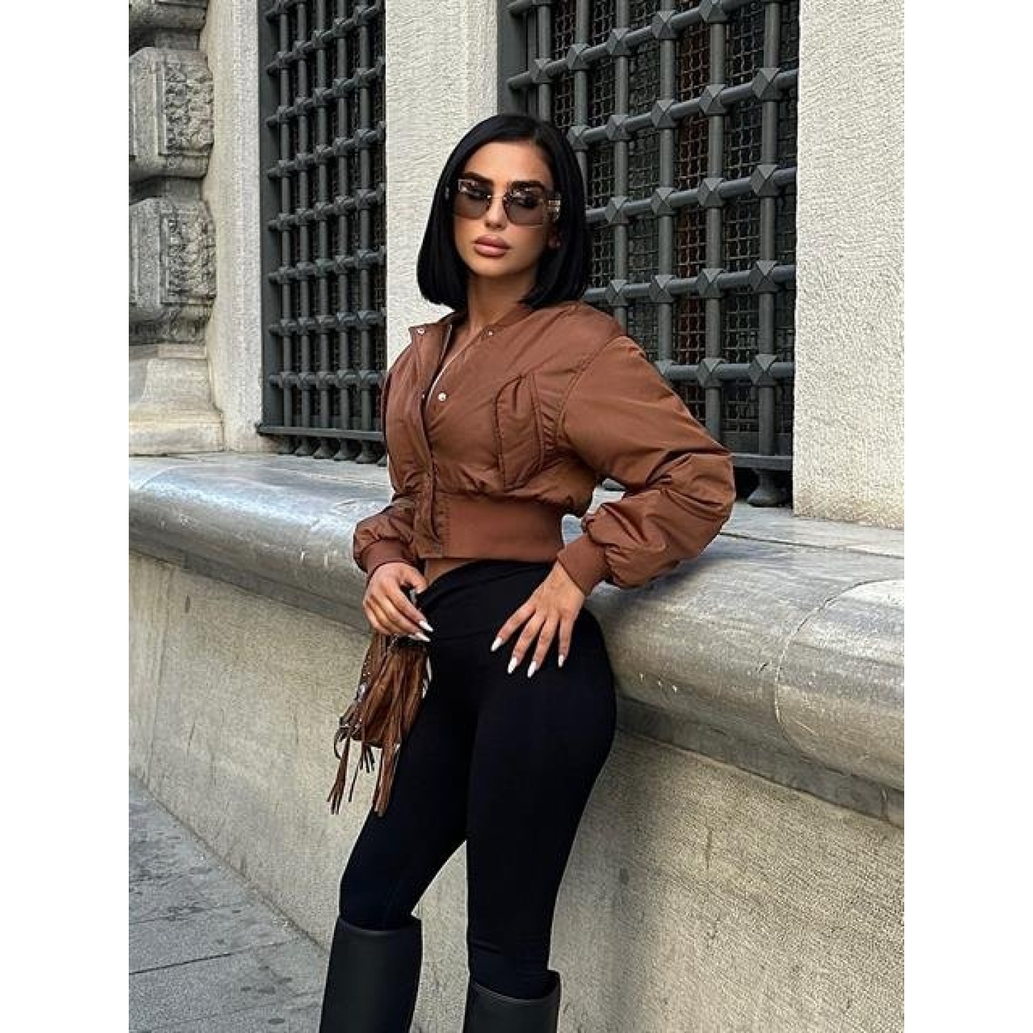 Miecka Crop Bomber Ceket - Miecka Crop Bomber Ceket -