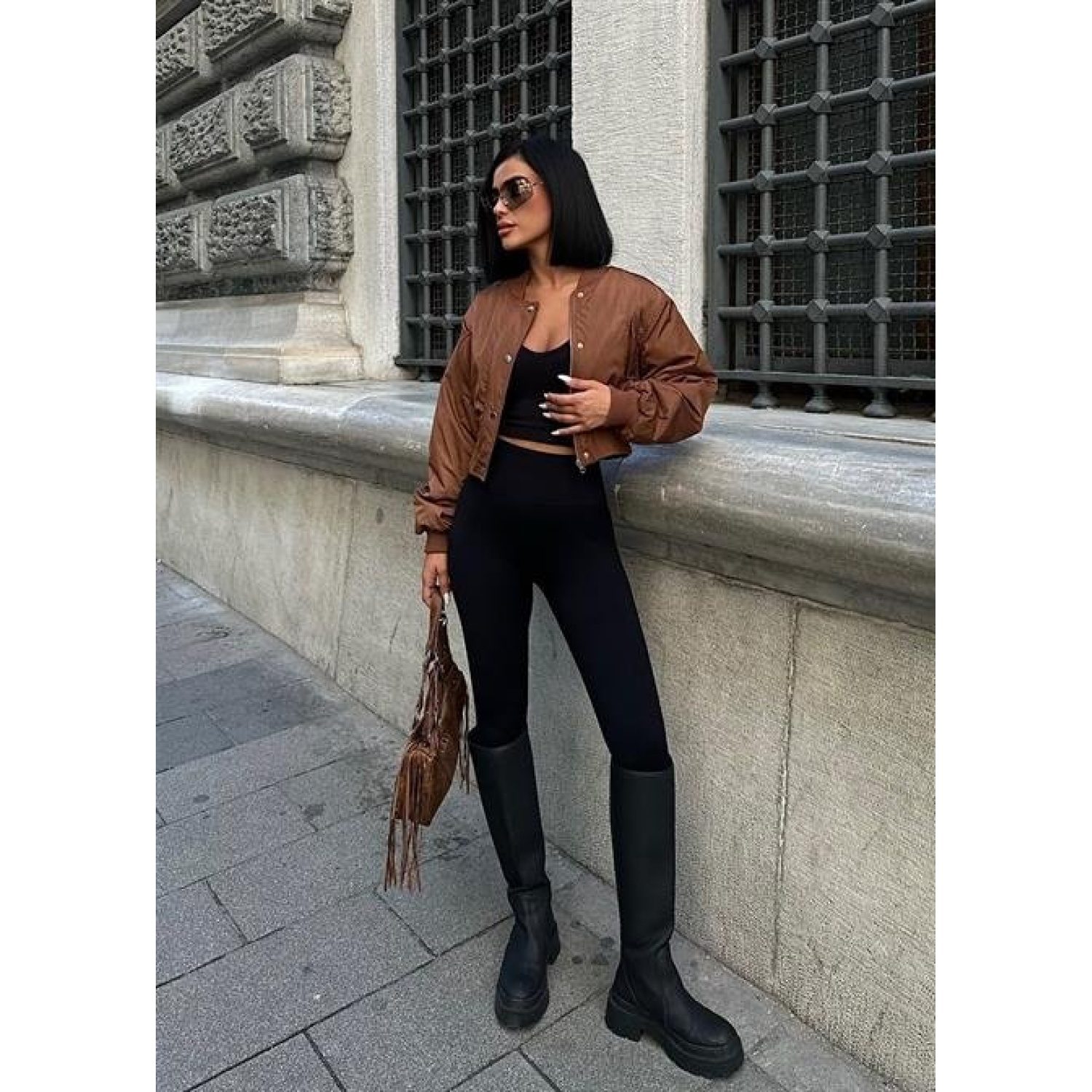 Miecka Crop Bomber Ceket - Miecka Crop Bomber Ceket -