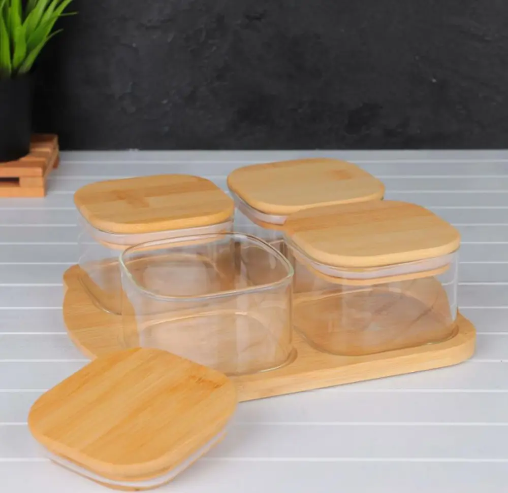 Mien 4'lü Bambu Kapaklı Borosilikat CamKahvaltılık M0002