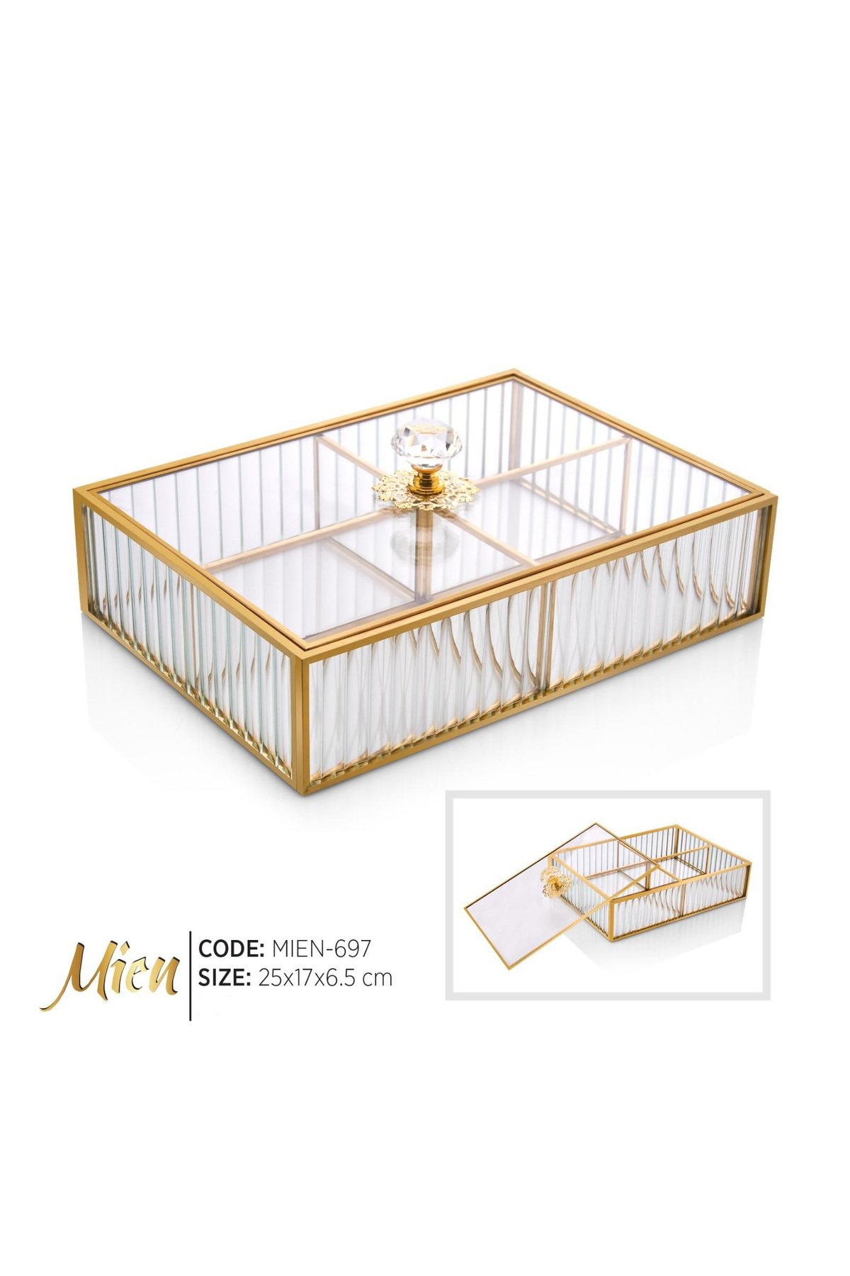 Mien Mien Dikdörtgen Çelik Çerçeve Kapaklı Cam Çikolata-Takı Kutusu