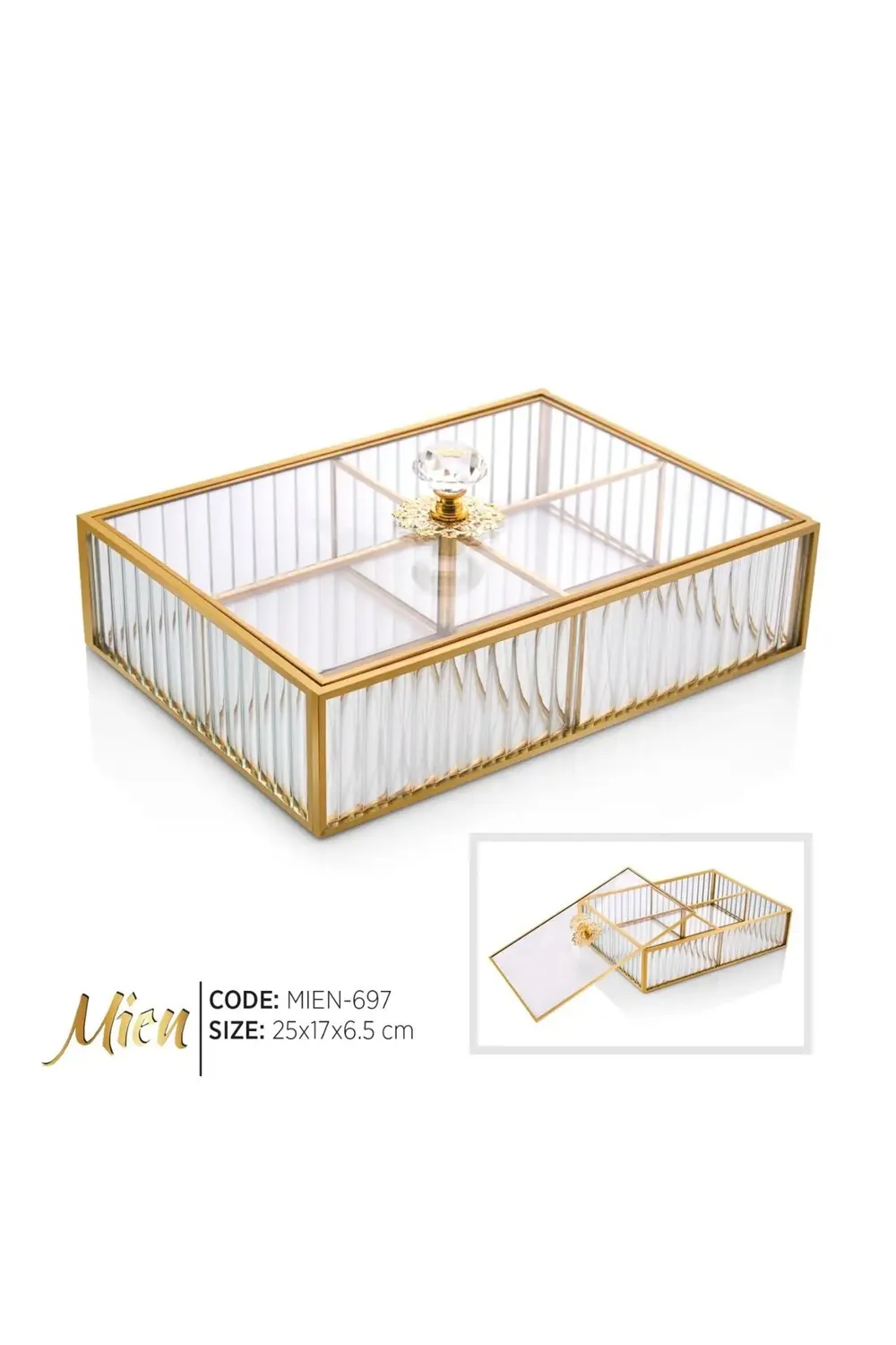 Mien Dikdörtgen Çelik Çerçeve Kapaklı Cam Çikolata-Takı Kutusu