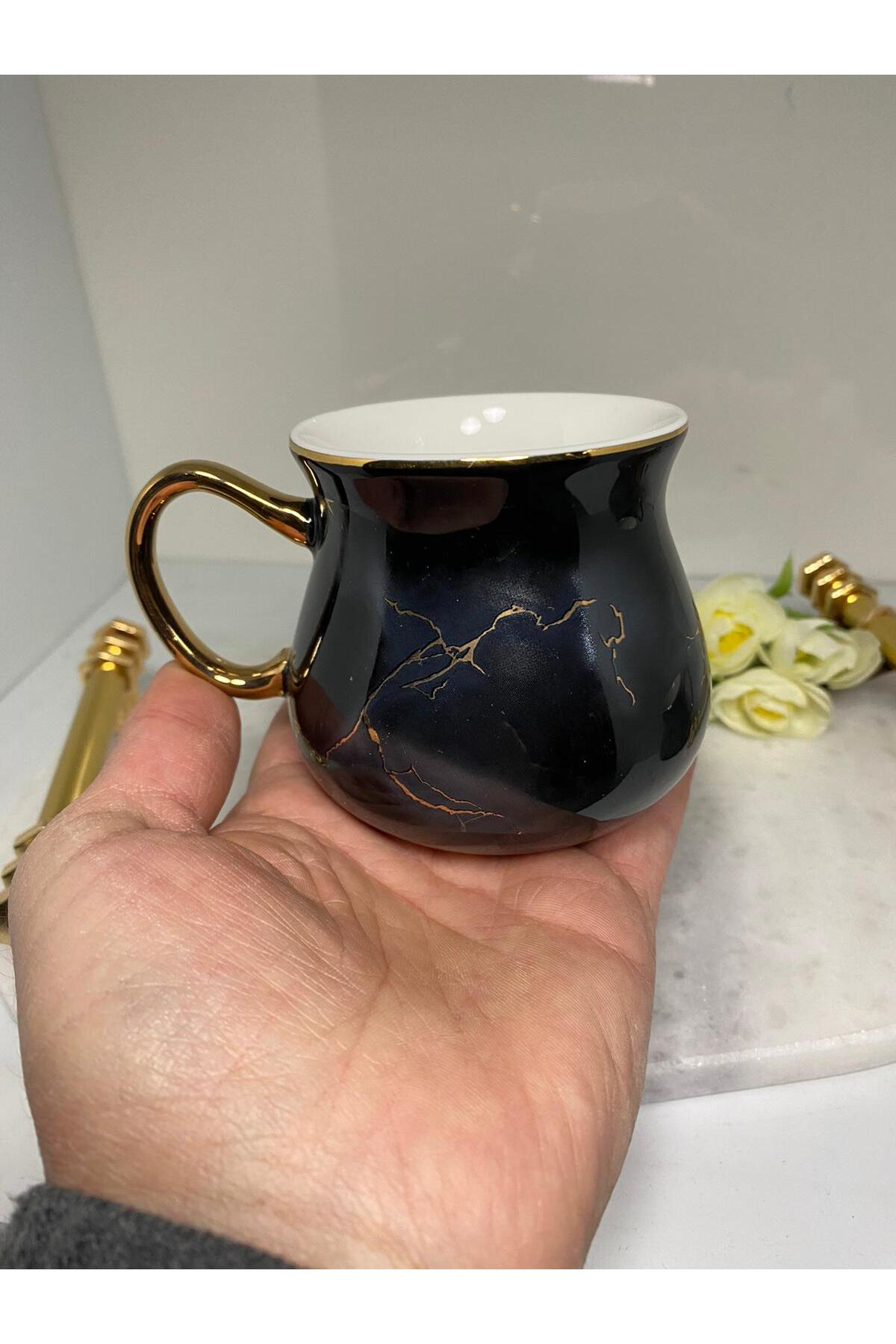 Elif Aksesuar Mien Mermer Desen Yaldızlı Kupa 200 Ml