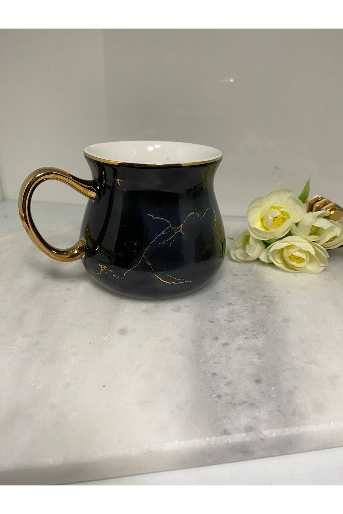 Elif Aksesuar Mien Mermer Desen Yaldızlı Kupa 200 Ml