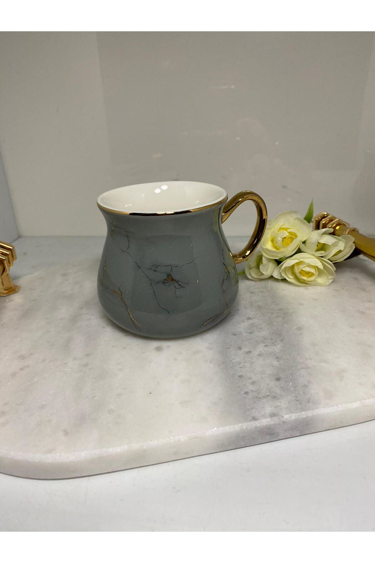 Elif Aksesuar Mien Mermer Desen Yaldızlı Kupa 200 Ml