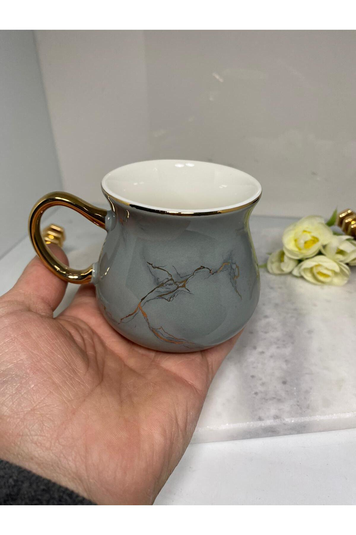 Elif Aksesuar Mien Mermer Desen Yaldızlı Kupa 200 Ml