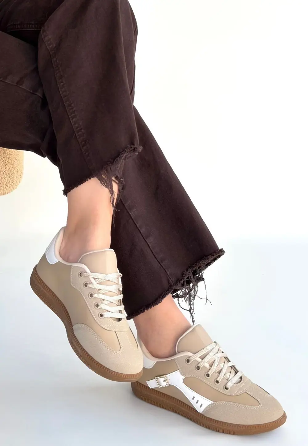 Mier Bej Cilt Bağcıklı Spor Ayakkabı