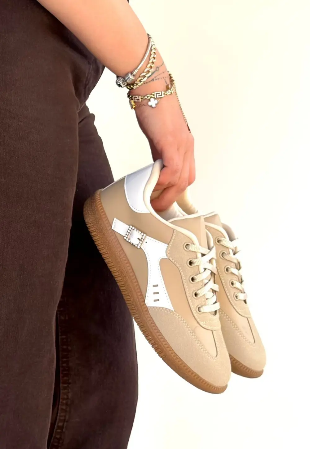 Mier Bej Cilt Bağcıklı Spor Ayakkabı