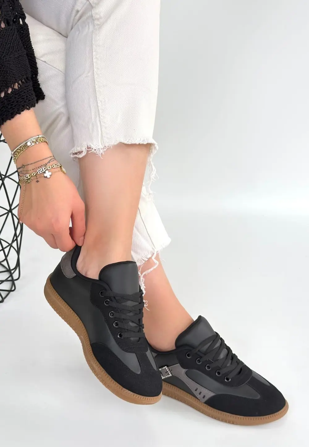 Mier Siyah Cilt Bağcıklı Spor Ayakkabı