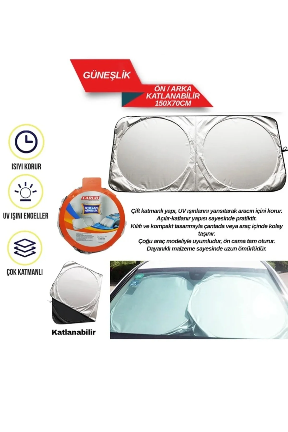 Miflonlu Katlanır Oto Ön Cam Güneşliği 150x70cm Güneş Koruyucu Yazlık Araç Aksesuarı Fiyatı, Yorumları ve Özellikleri