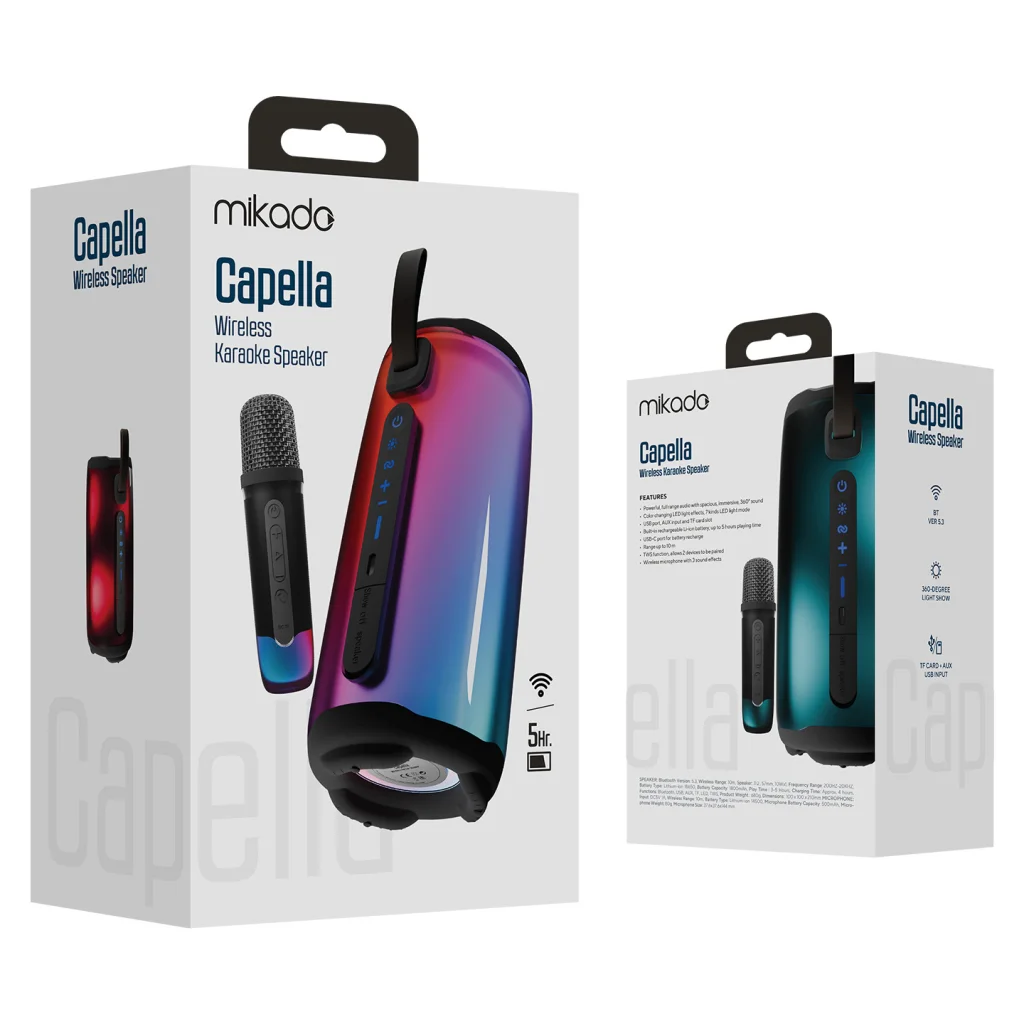 Mikado MD-17BT Capella 10W Taşınabilir Bluetooth Karaoke Speaker RGB Işıklı ve Mikrofonlu (1923)
