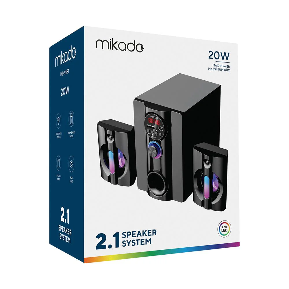 Mikado MD-95BT 2+1 20W Siyah Multimedya FM-BT-SD-USB Speaker Hopa