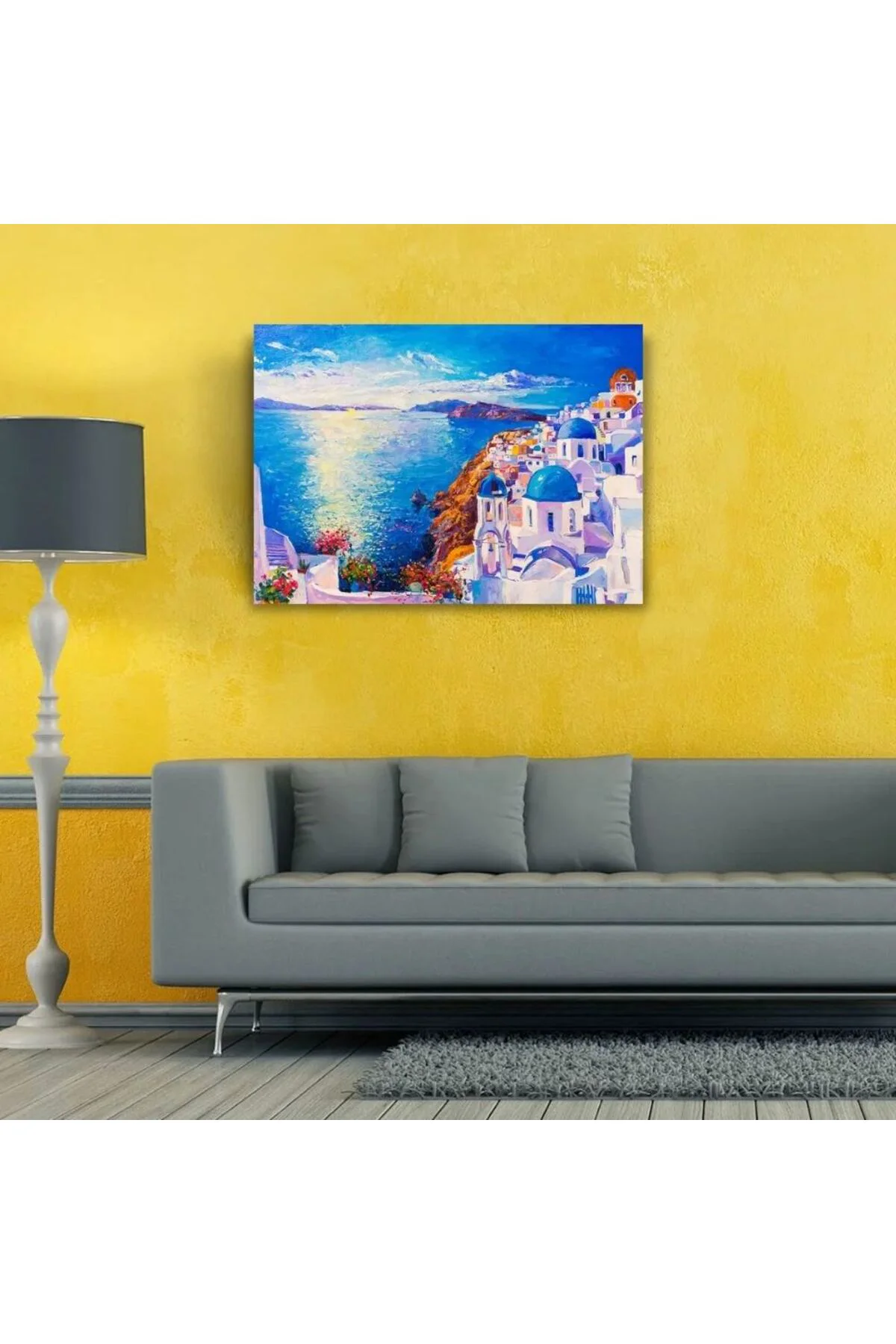 Mikanos Adası Mavi ve Beyaz Yağlıboya Kanvas Tablo 50 x 70