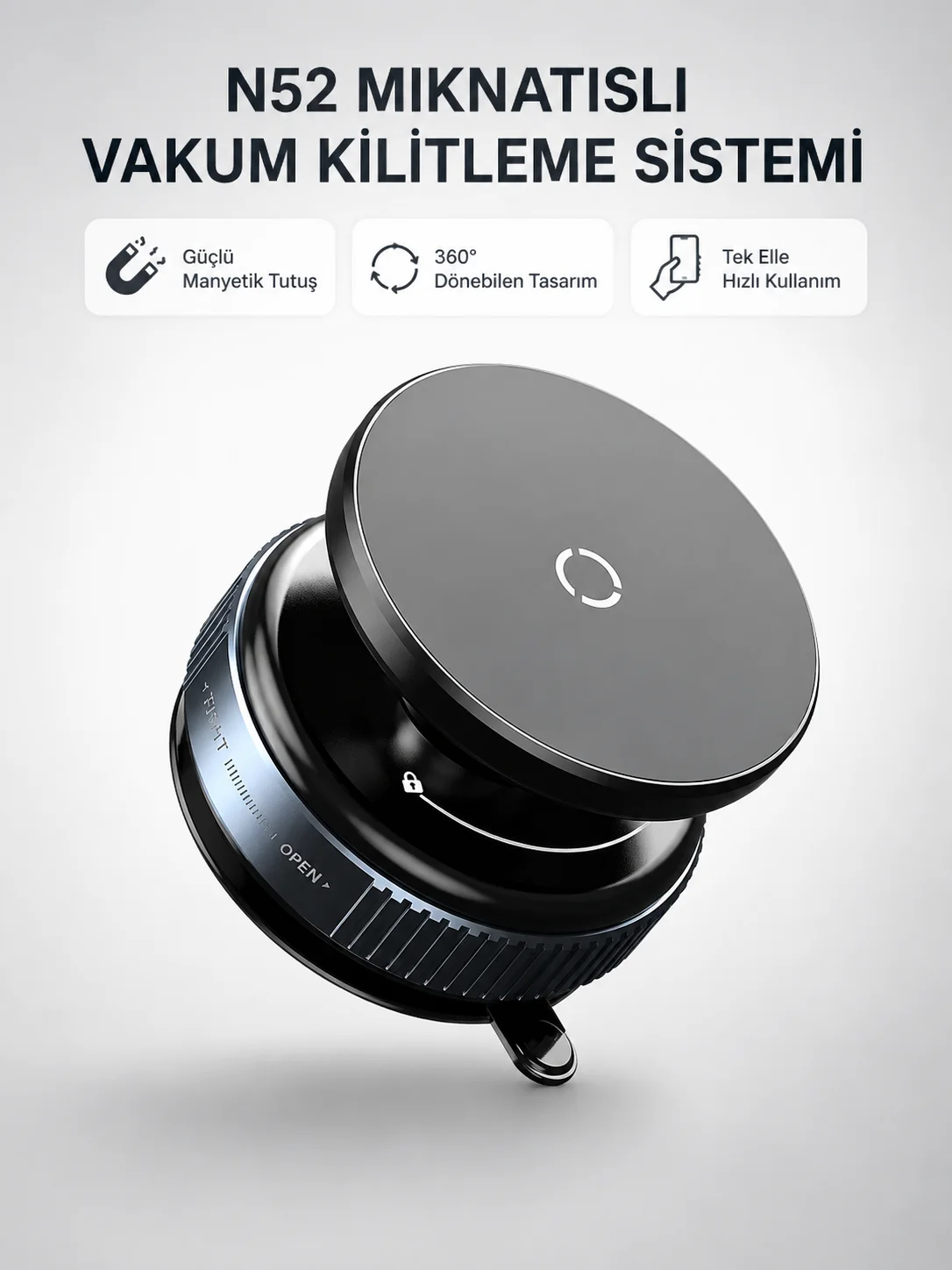 Mıknatıslı Araç Telefon Tutucu Vakum Teknolojili 360° Ayarlanabilir