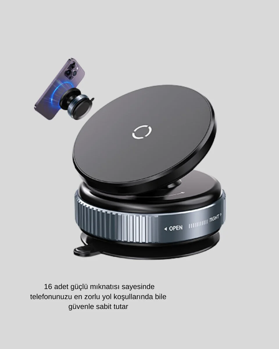 Mıknatıslı Araç Telefon Tutucu Vakum Teknolojili 360° Ayarlanabilir - Güçlü Tutuş ve Konfor