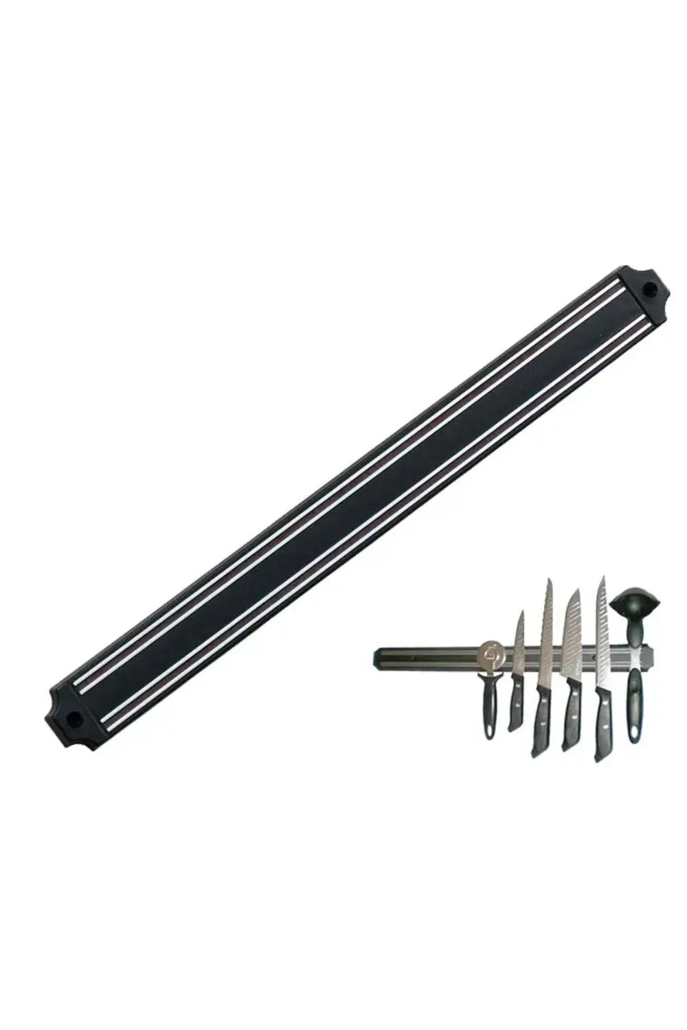 Mıknatıslı Bıçak Tutucu Stand - 38 cm - Siyah - Paslanmaz Çelik -