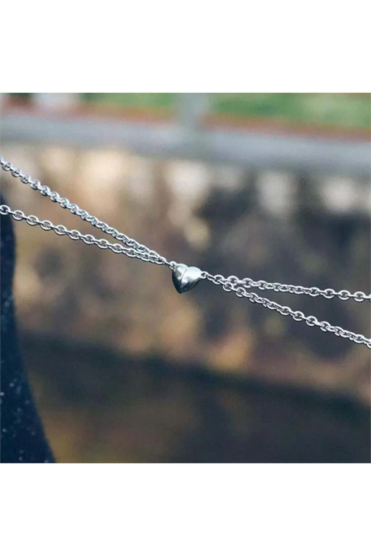 Mıknatıslı Kalp Silver Çift Kolye