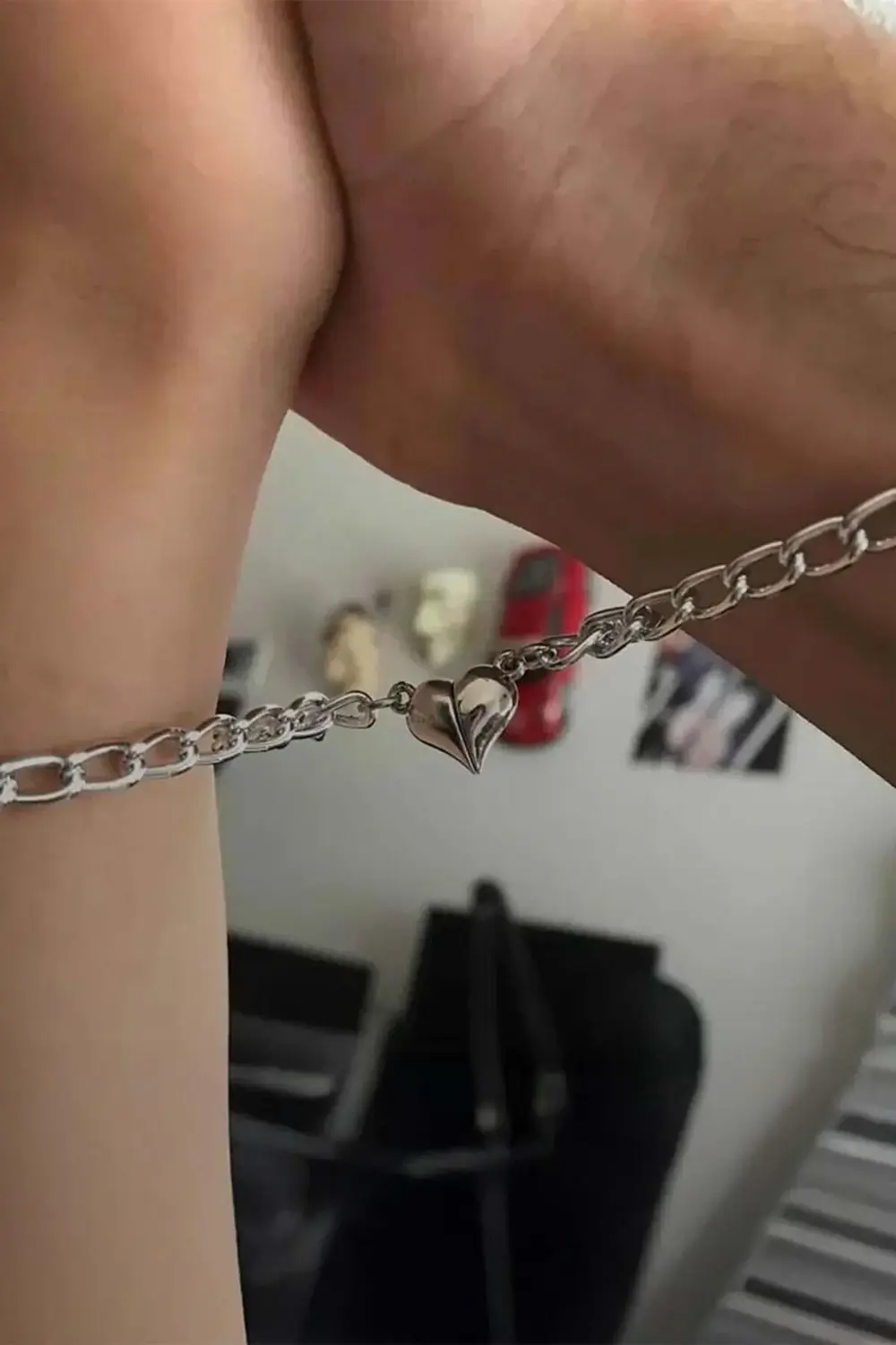 Mıknatıslı Kalp Silver Çift Bileklik