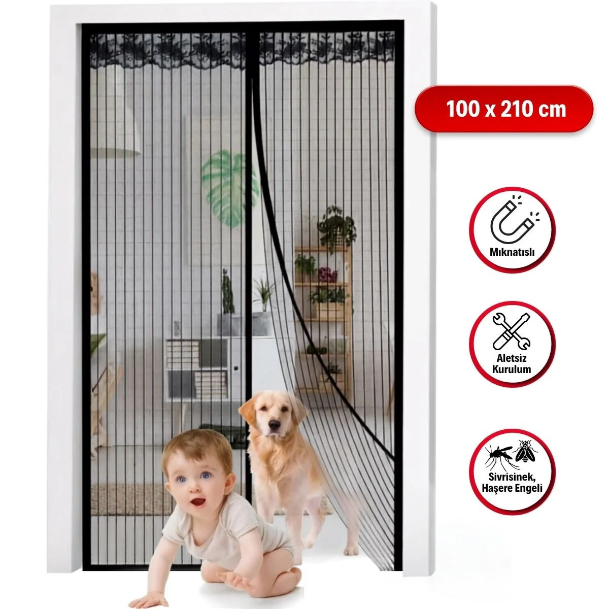 Mıknatıslı Kapı Sinekliği Siyah 100x210 cm Otomatik Kapanan Manyetik Tül Sineklik Fiyatı, Yorumları ve Özellikleri