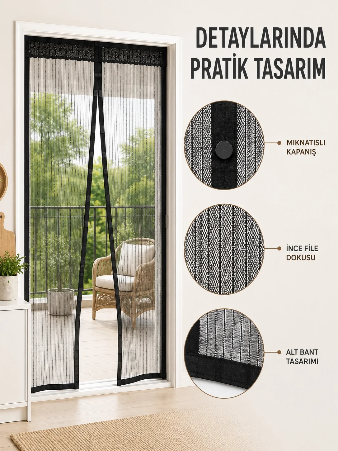 Mıknatıslı Kapı Sinekliği Otomatik Kapanan Siyah File Balkon ve Teras Sinekliği Mıknatıslı Kapı Sinekliği Otomatik Kapanan Siyah File Balkon ve Teras Sinekliği