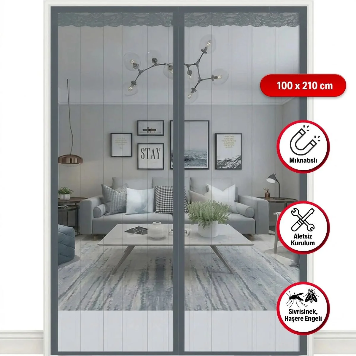 Mıknatıslı Kapı Sinekliği Gri 100x210 cm Otomatik Kapanan Manyetik Tül Sineklik Fiyatı, Yorumları ve Özellikleri