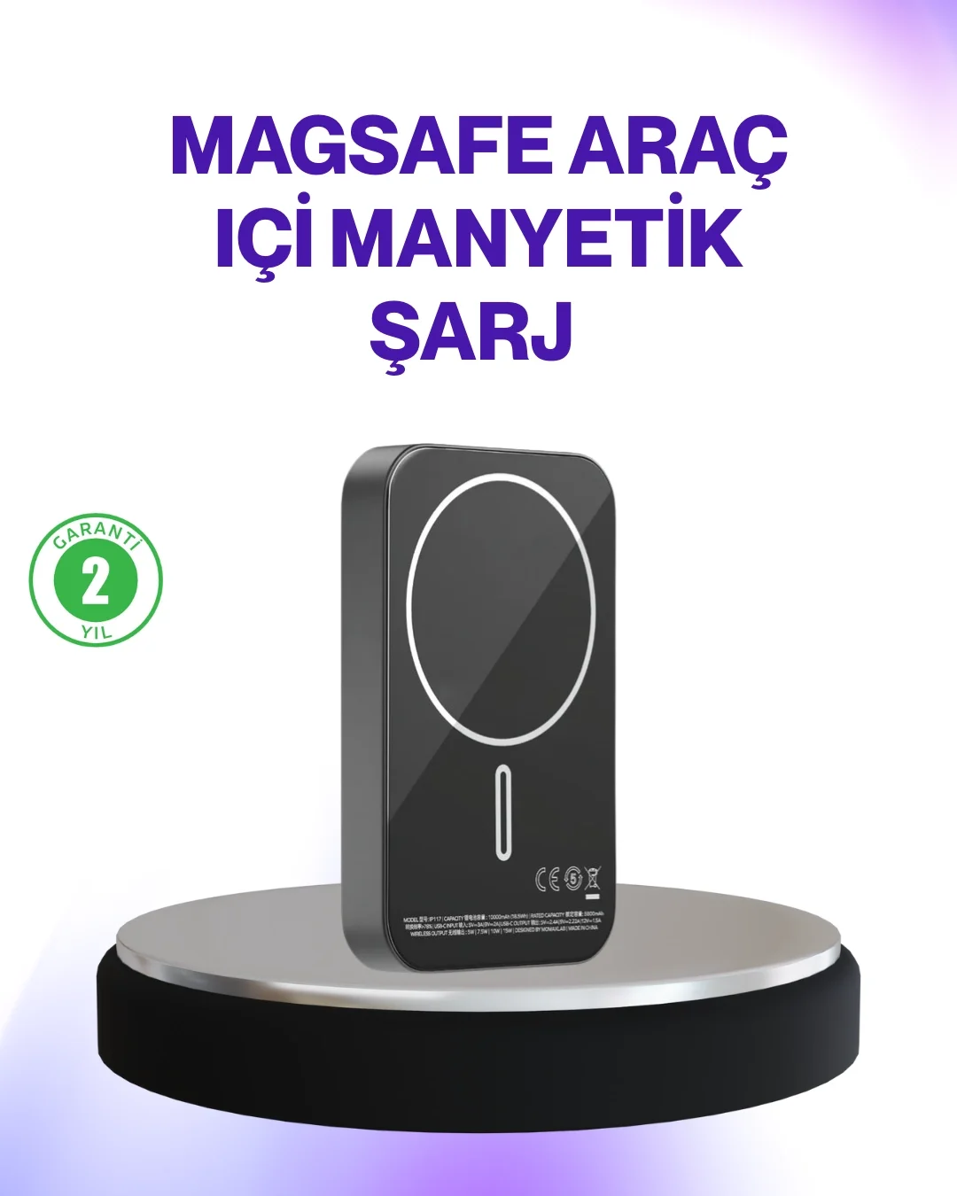 Mıknatıslı MagSafe Uyumlu Araç Tutucu Kablosuz Şarj Destekli Mıknatıslı MagSafe Uyumlu Araç Tutucu Kablosuz Şarj Destekli