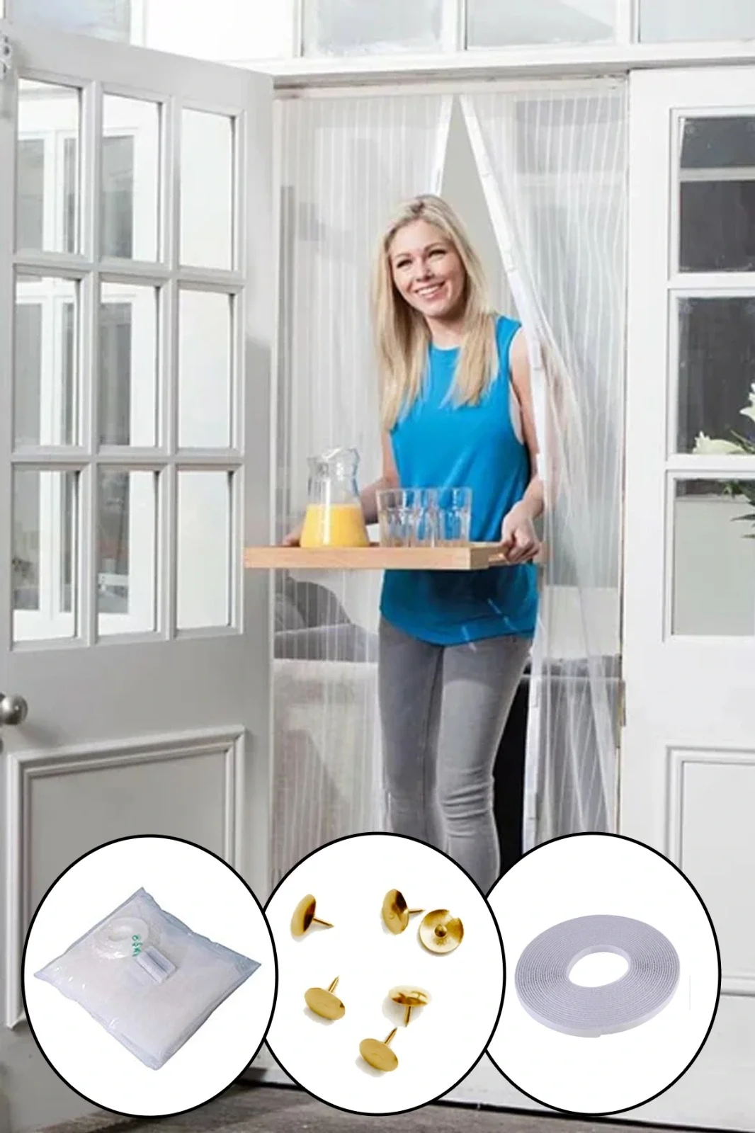 Mıknatıslı Manyetik Kapı Sinekliği Sineklik Tülü Perde (60cm X 21