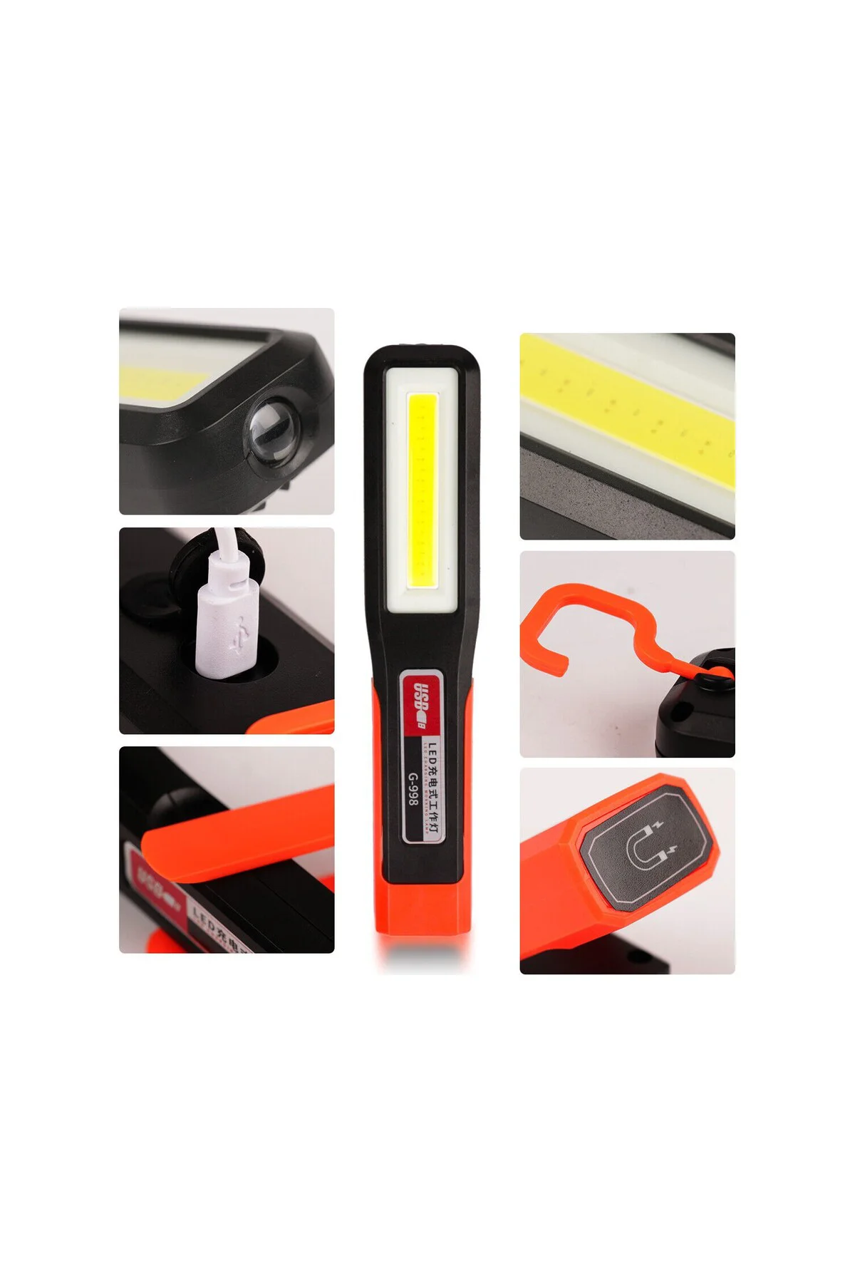 Mıknatıslı Tamirci El Feneri Xpe+Cob LED Şarjlı 3 Modlu Kamp Acil