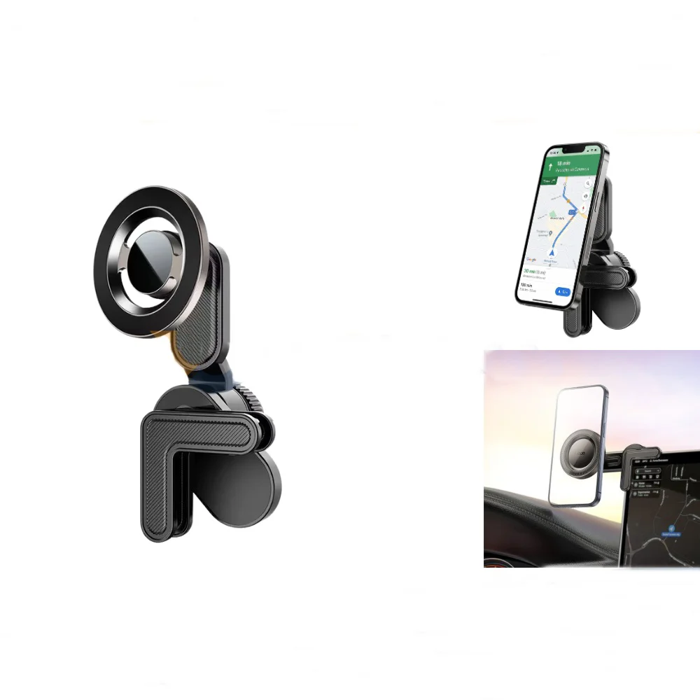 Mıknatıslı Telefon Tutucu – Araç İçi Multimedya Ekran Uyumlu, 360° Dönen, Karbon Detaylı Siyah