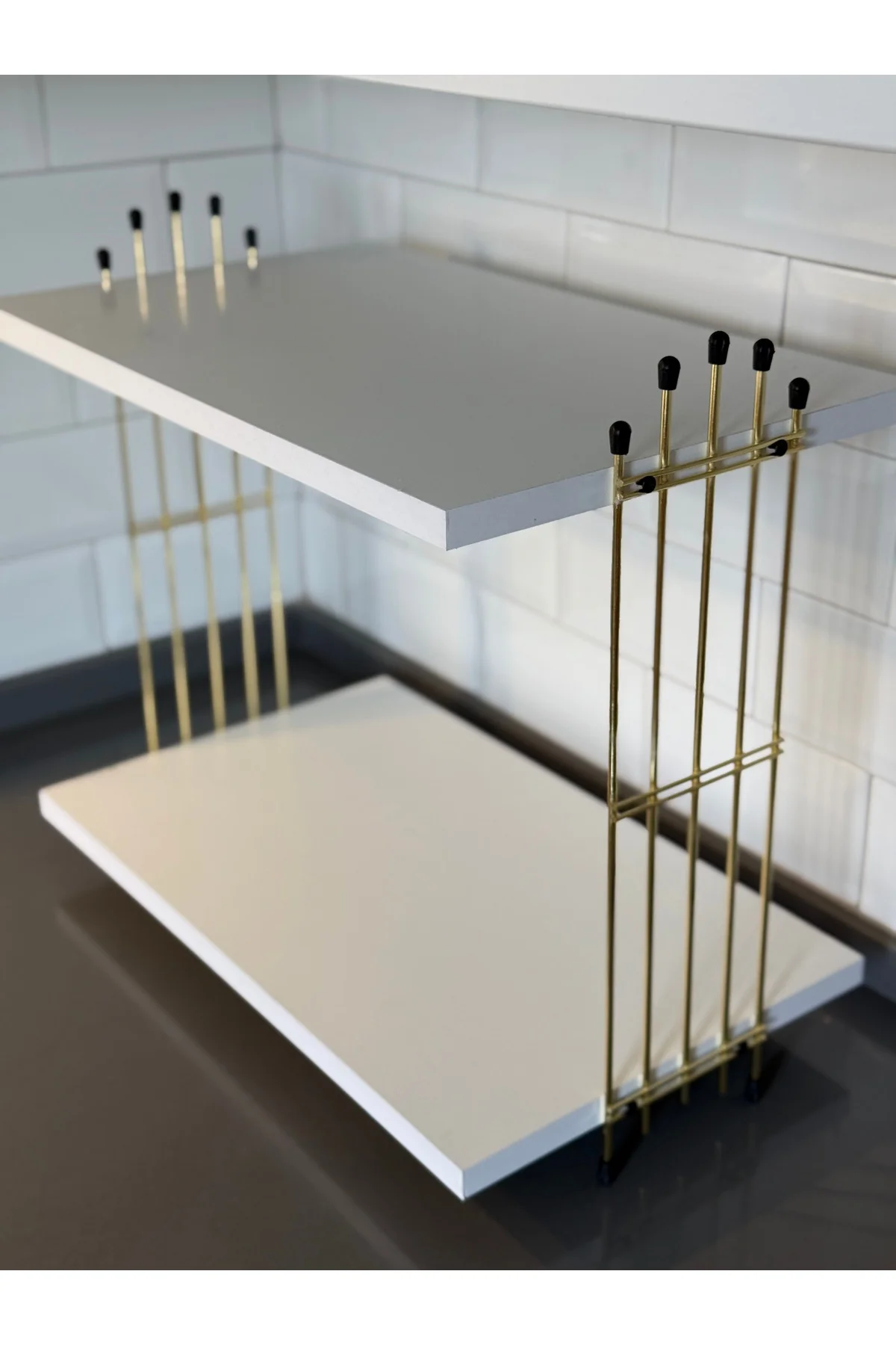 Mikrodalga Dolabı Tezgah Üstü Fırın (25x50) Mutfak Rafı Kahve Makinesi Rafı GOLD BEYAZ
