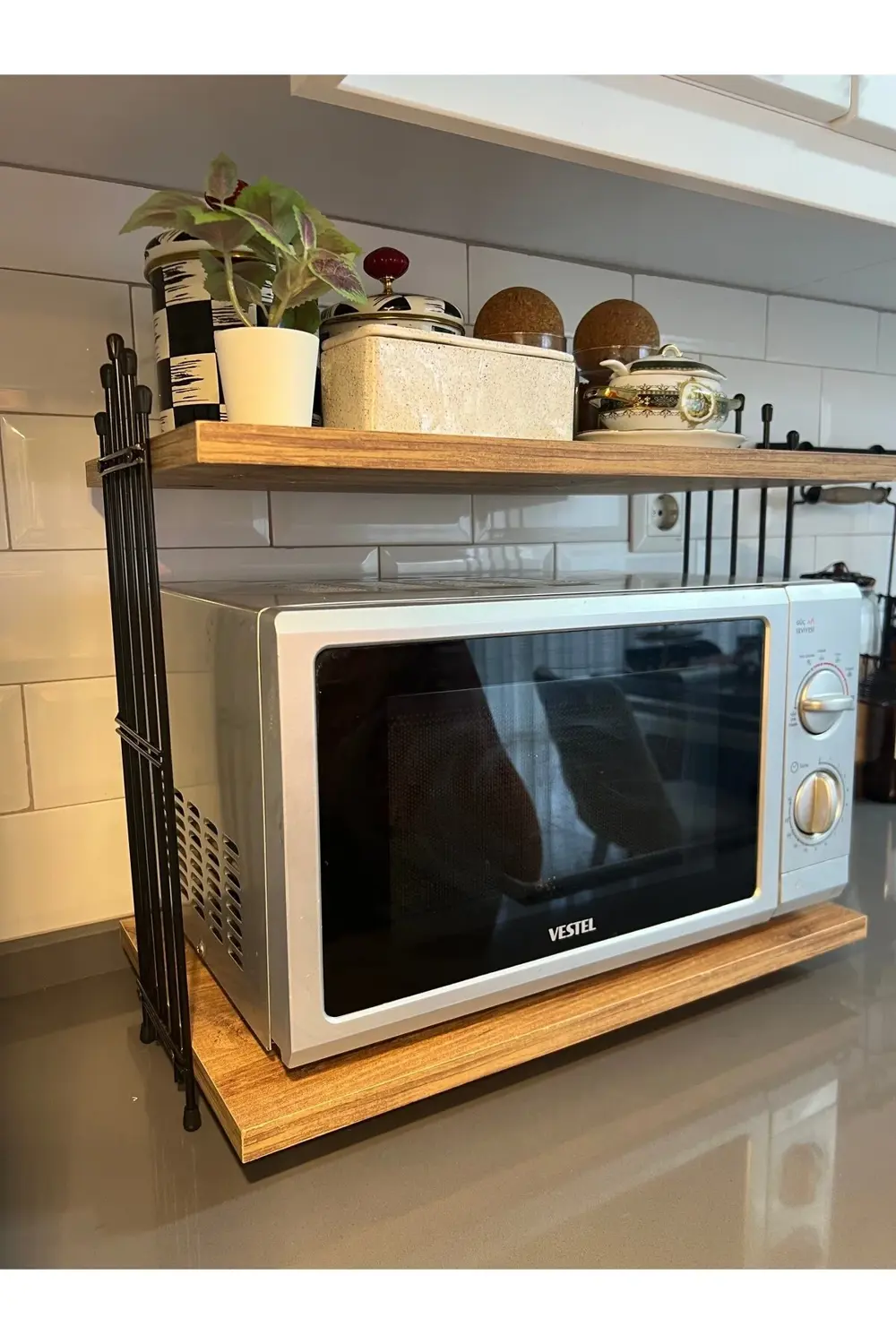 Mikrodalga Dolabı Tezgah Üstü Fırın Microdalga Mutfak Rafı Kahve