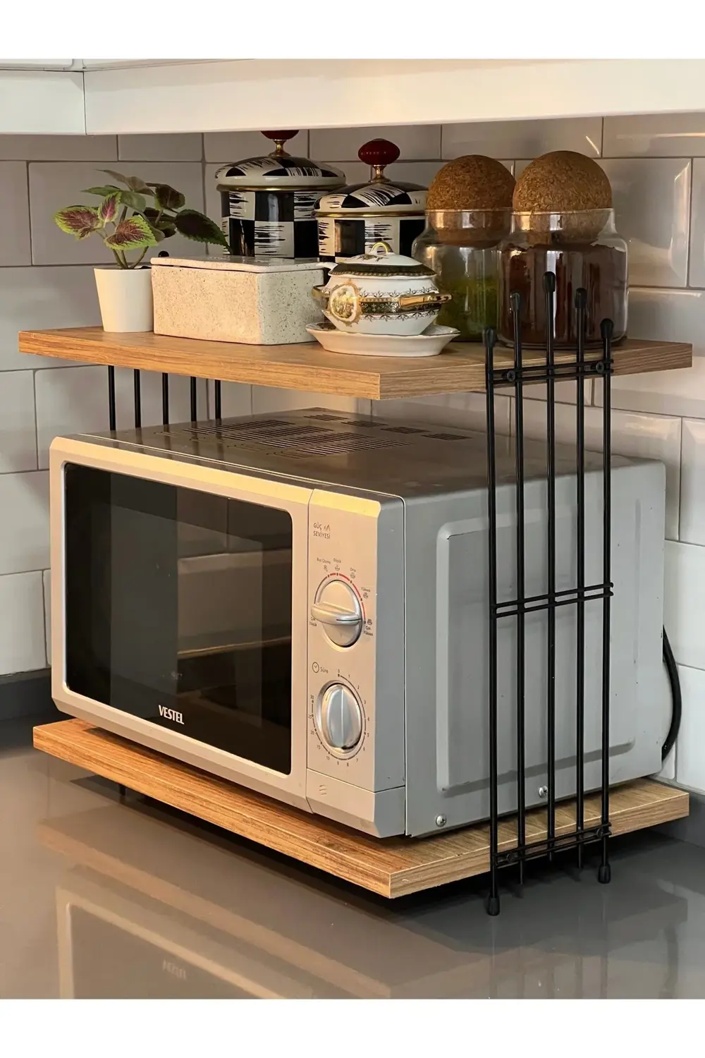 Mikrodalga Dolabı Tezgah Üstü Fırın Microdalga Mutfak Rafı Kahve