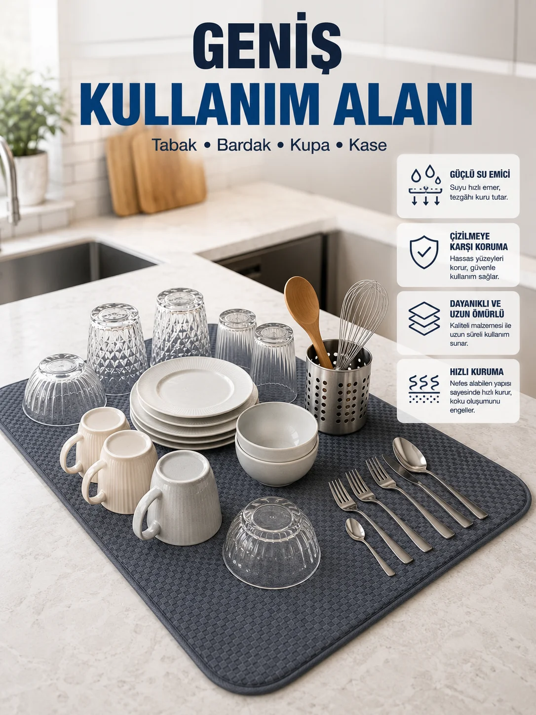 Mikrofiber Bulaşık Kurutma Matı Yüksek Su Emici Mutfak Kurutma Örtüsü Fiyatı, Yorumları ve Özellikleri