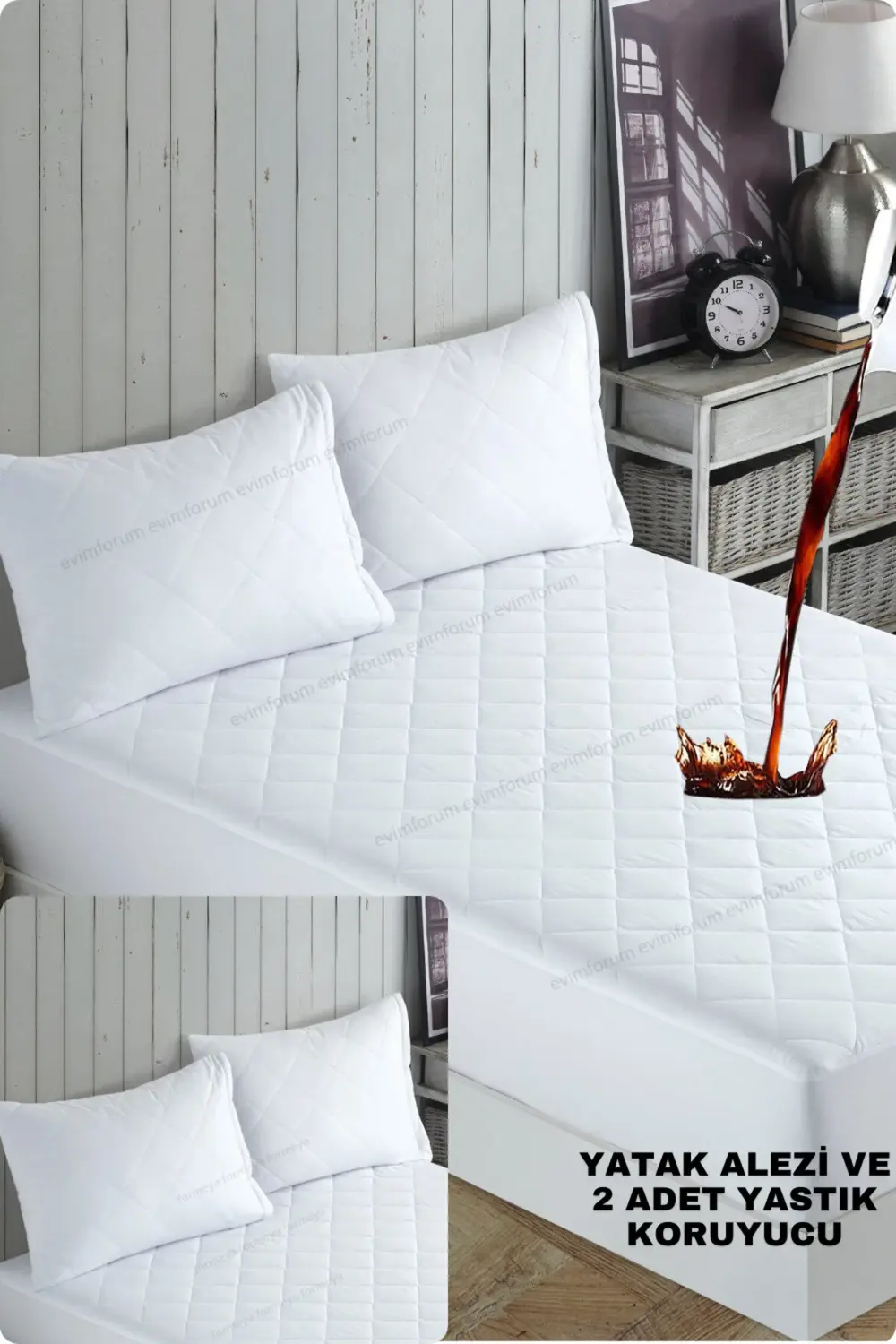 Mikrofiber Kapitone Fitted Su Sıvı Geçirmez Yatak Koruyucu Alez-2