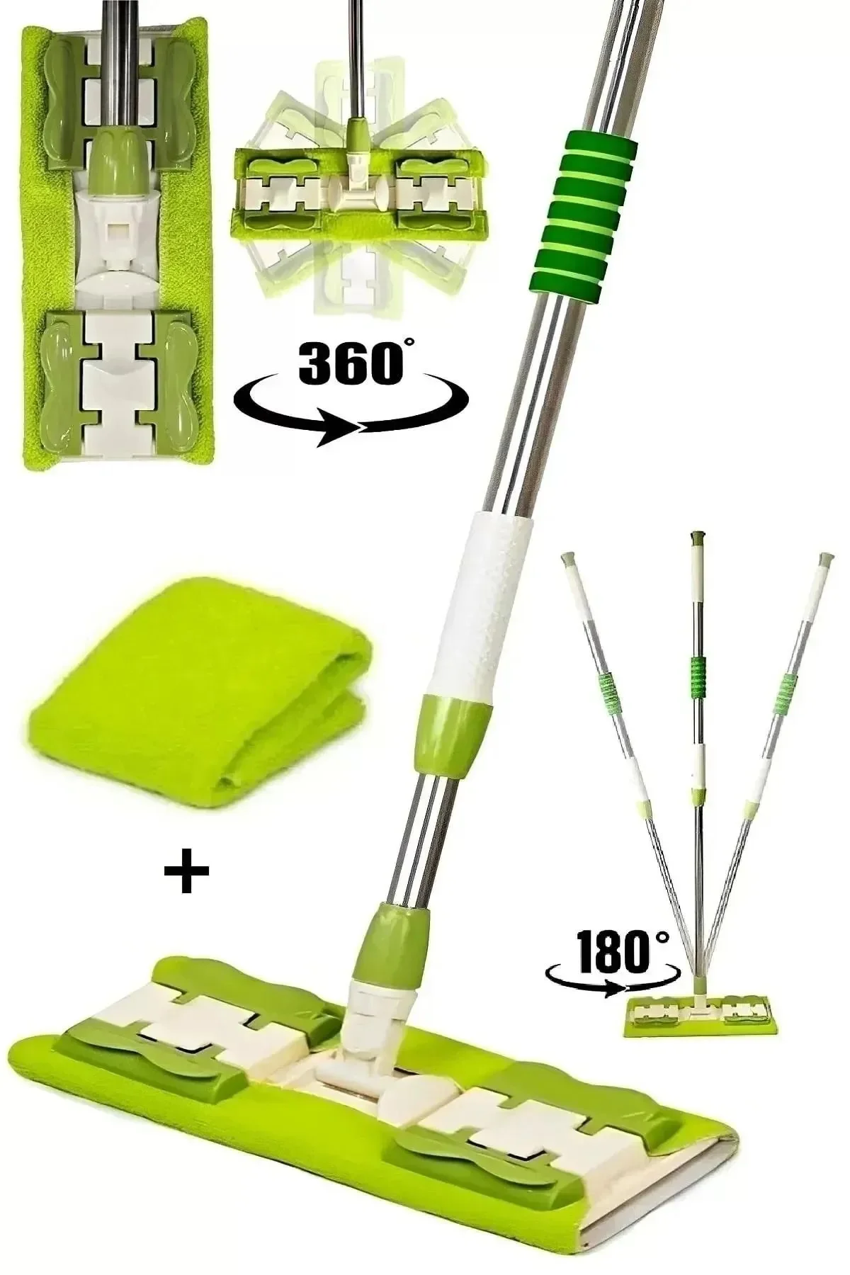 Mikrofiber Mandallı Mop, Teleskopik Saplı Set +1 Yedek Bezli Yeşil Renk Mikrofiber Mandallı Mop, Teleskopik Saplı Set +1 Yedek Bezli Yeşil Renk