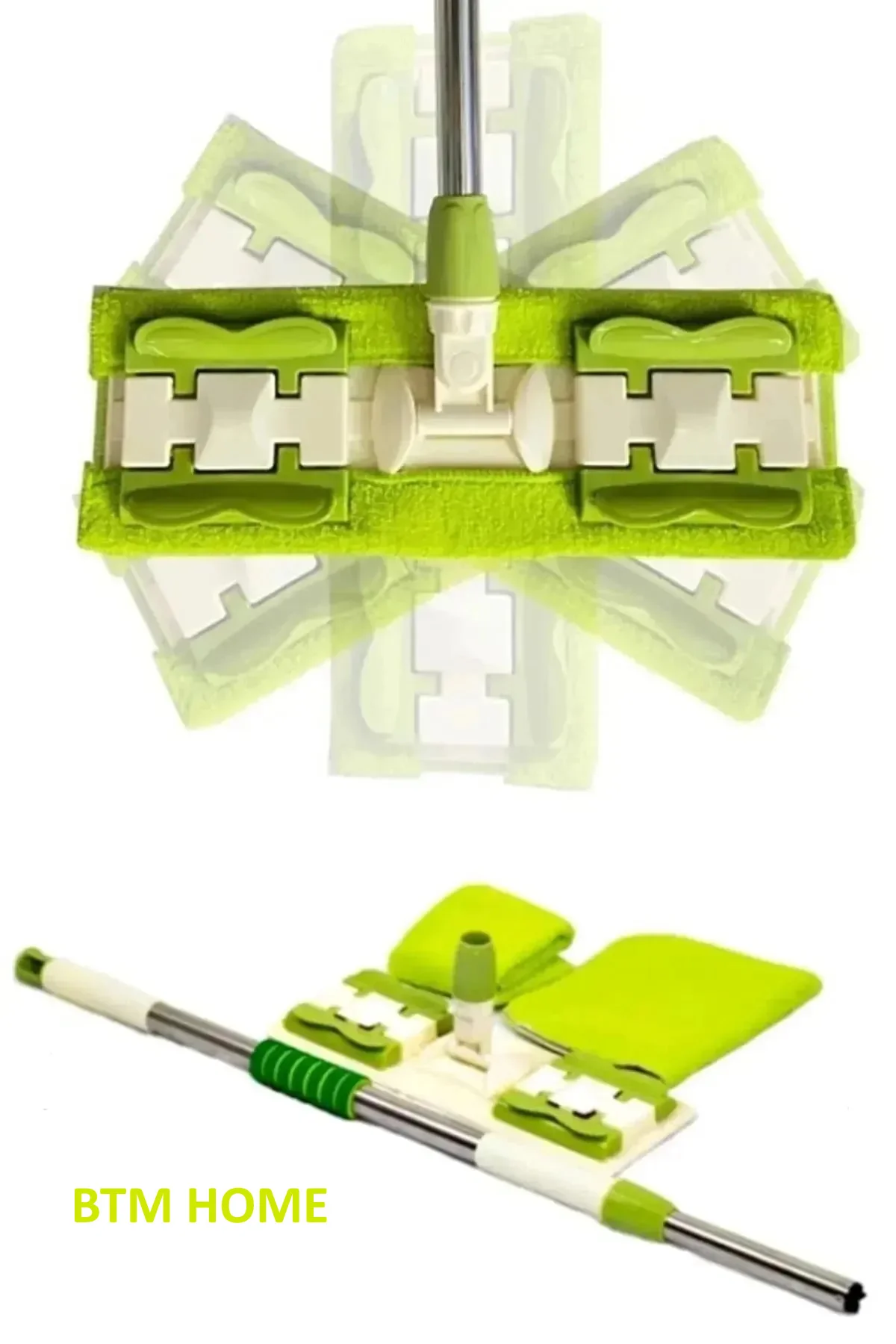 Mikrofiber Mandallı Mop, Teleskopik Saplı Set +1 Yedek Bezli Yeşi